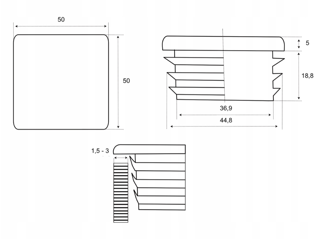 End cap Square 50x50mm Black