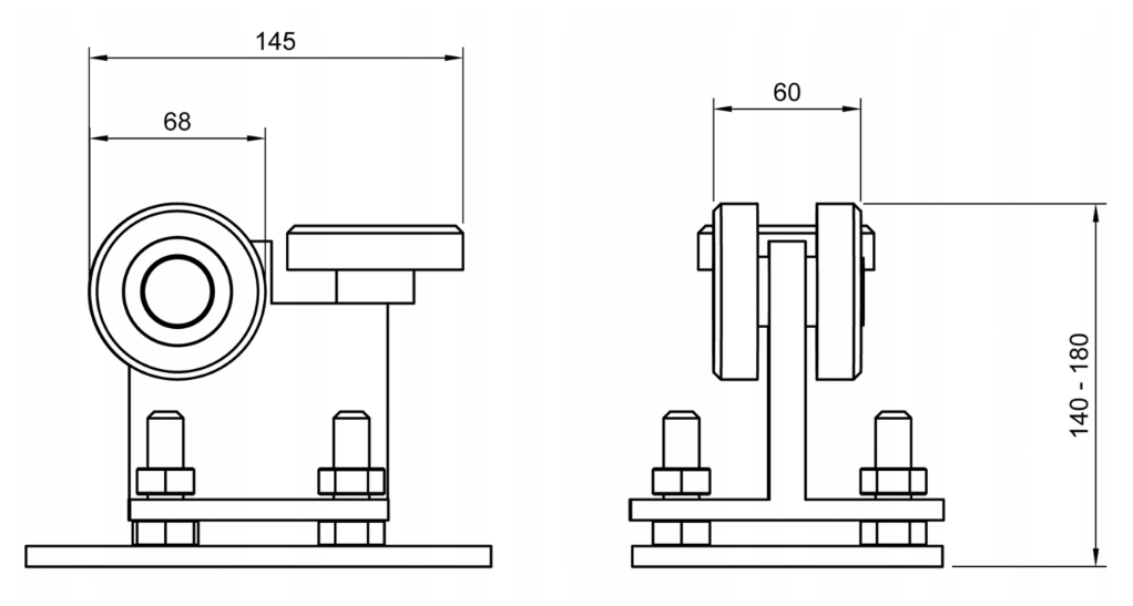 3-Roller Adjustable Gate Cart | Profile 80x80 350kg Capacity | 60.004