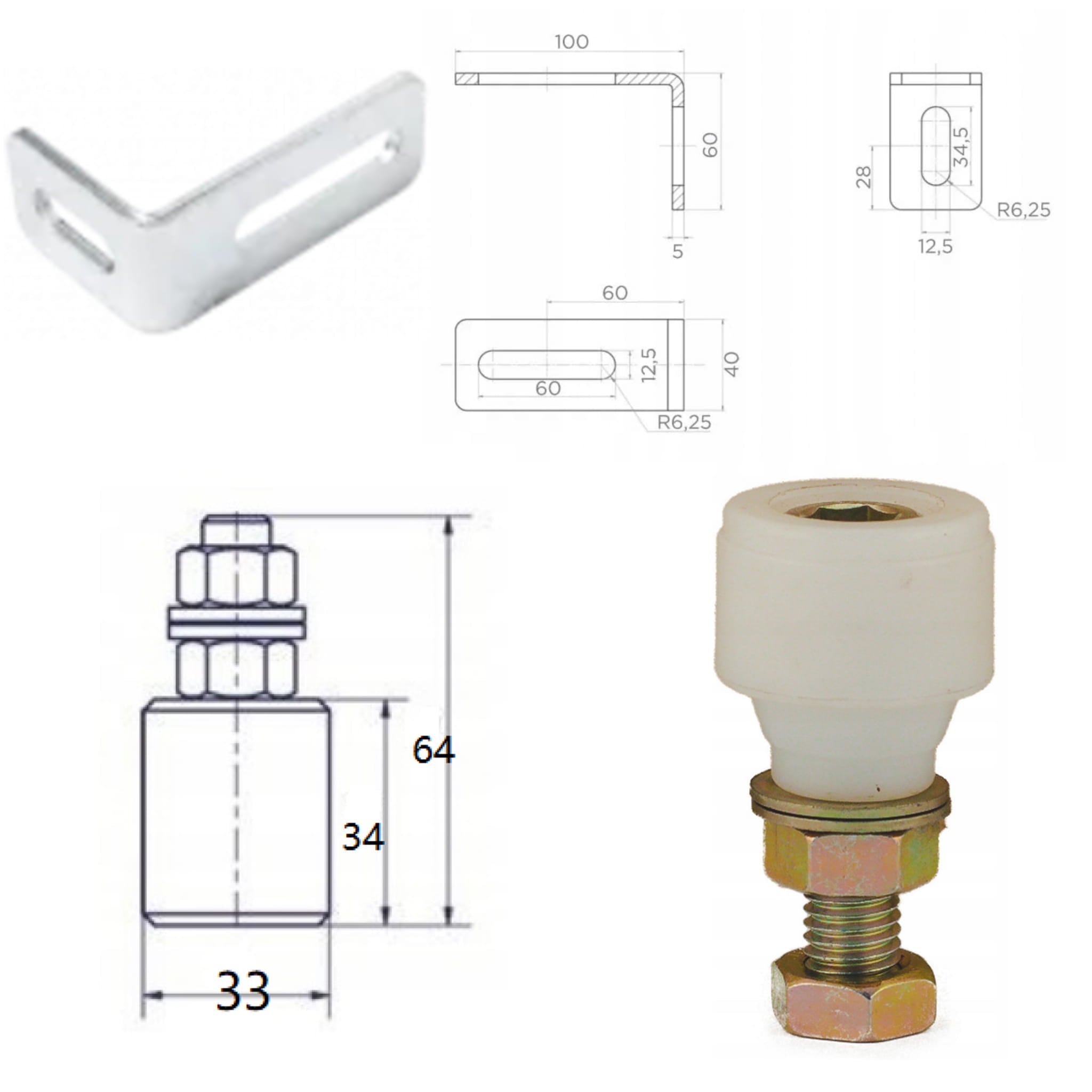 Fixed-Height 9-Roller Gate Cart Set | 80x80 Load Capacity 1000kg | W8R80-set-A9S