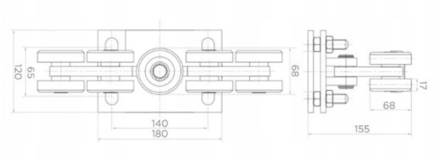 9-Roller Gate Cart Set | Profile 80x80x5mm | Load Capacity 1000kg | W9R80-set-A15S