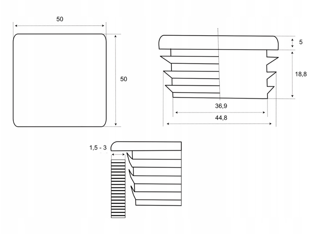 End cap Square 50x50mm Black