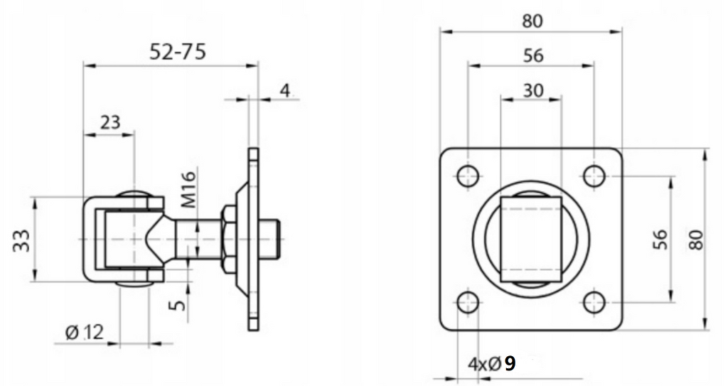 Hinge Adjustable M16 for posts Masonry W Pełni Galvanized | Płyta 80x80