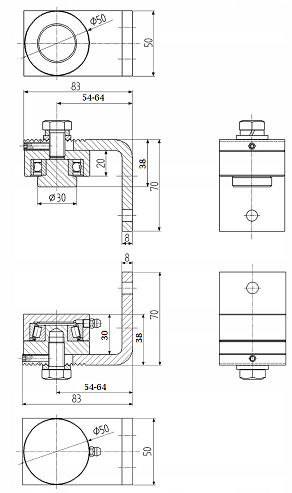 Heavy-Duty Bearing Hinge Set Complete | 400kg Capacity 50mm Pin | BWHL50+TWHL50