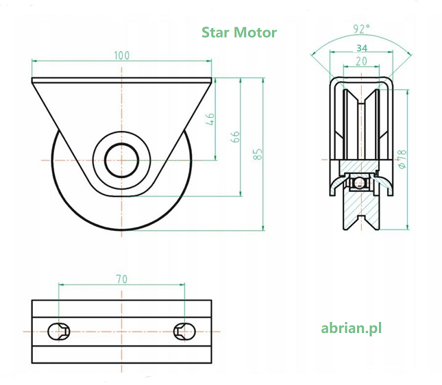 Gate Roller Ø78mm Ball Bearing | Galvanized | RT-O78