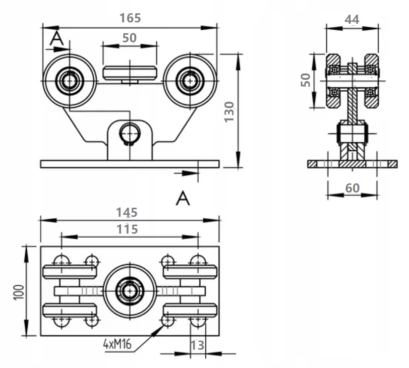 Gate carriage 5-Roller for gates | Profile 60x60 fixed height | Load capacity 300kg | W5BR60 | S
