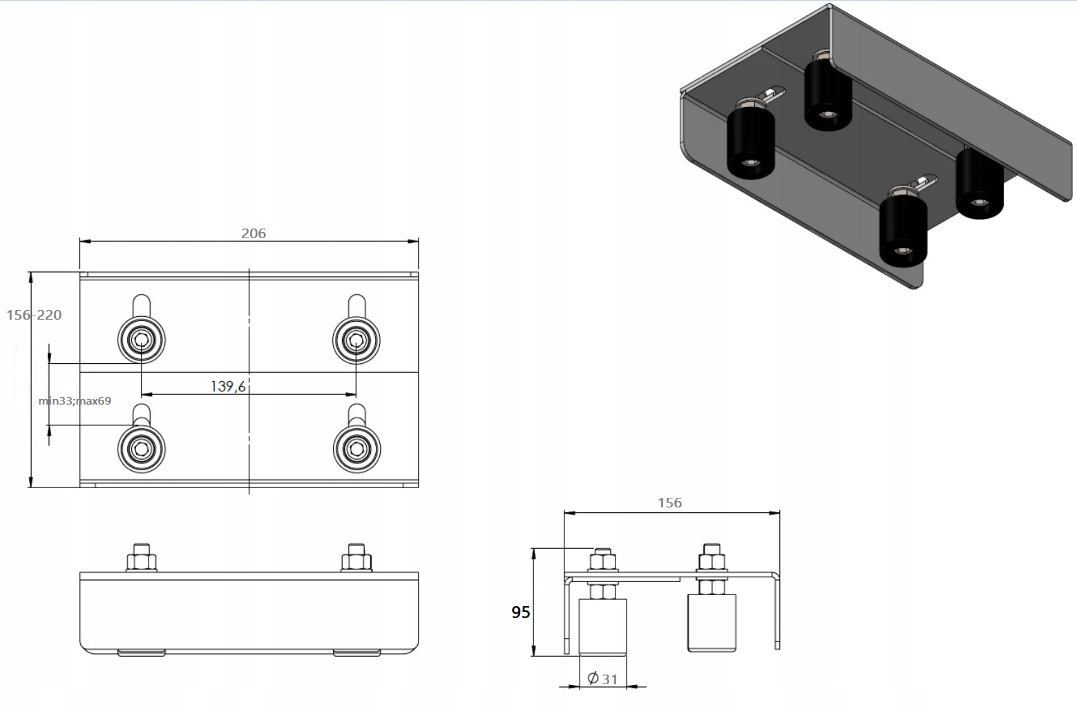 9-Roller Gate Cart Set | Profile 80x80x5mm | Load Capacity 1000kg | W9R80-set-A15S