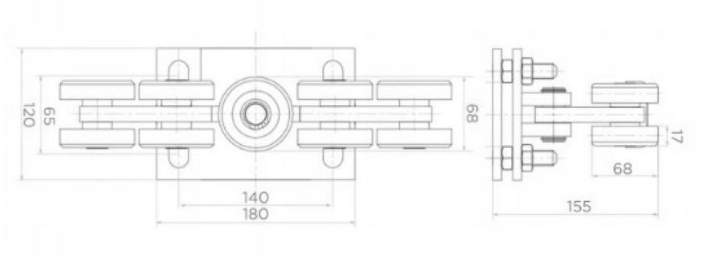 9-Roller Gate Cart Set | Profile 80x80x5mm | Load Capacity 1000kg | W9R80-set-A15S